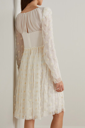 Chloé Chiffon-trimmed Embroidered Silk-blend Voile Dress - White 